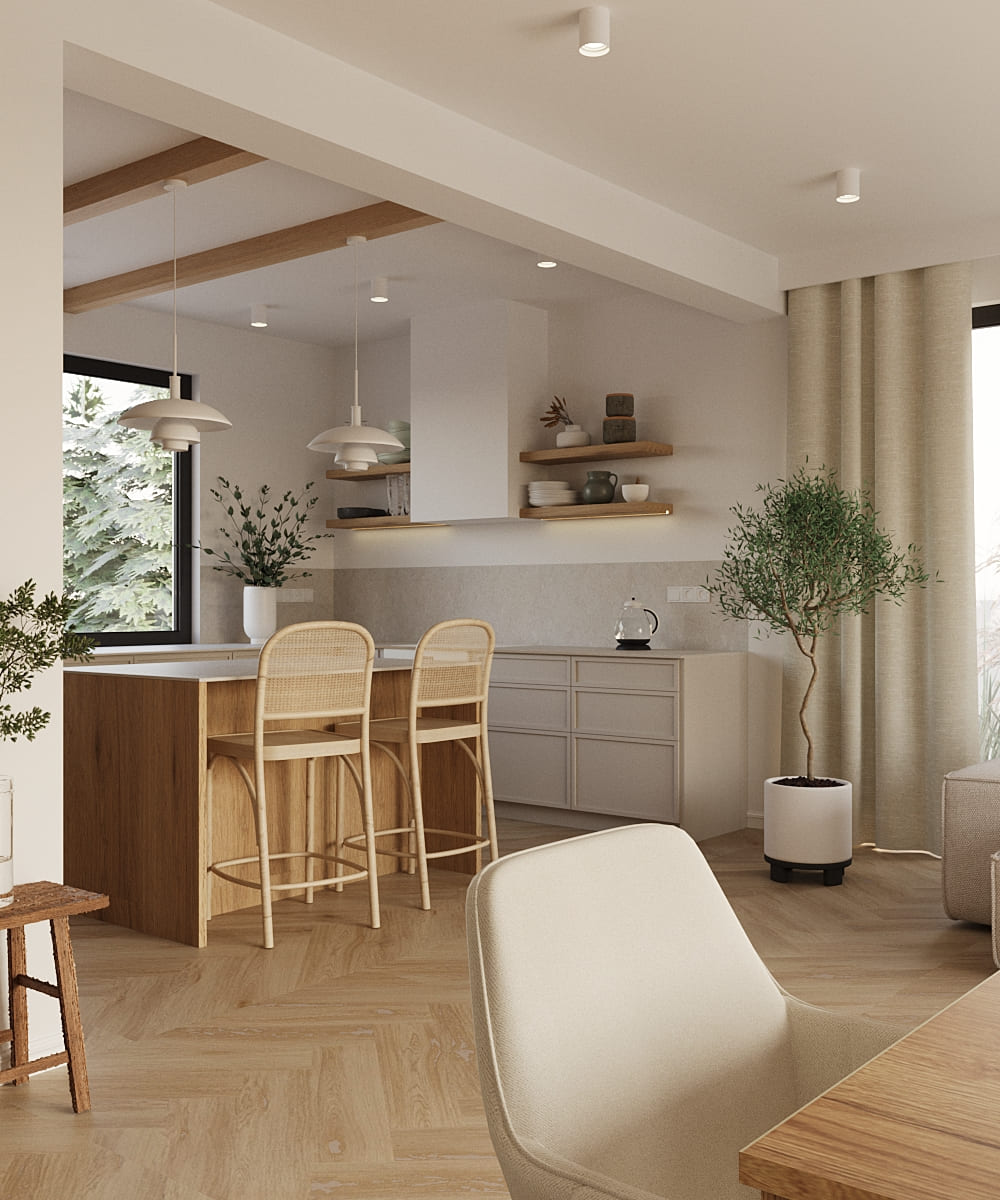 Nowoczesne wnętrze mieszkalne zaprojektowane przez studio projektowania wnętrz.