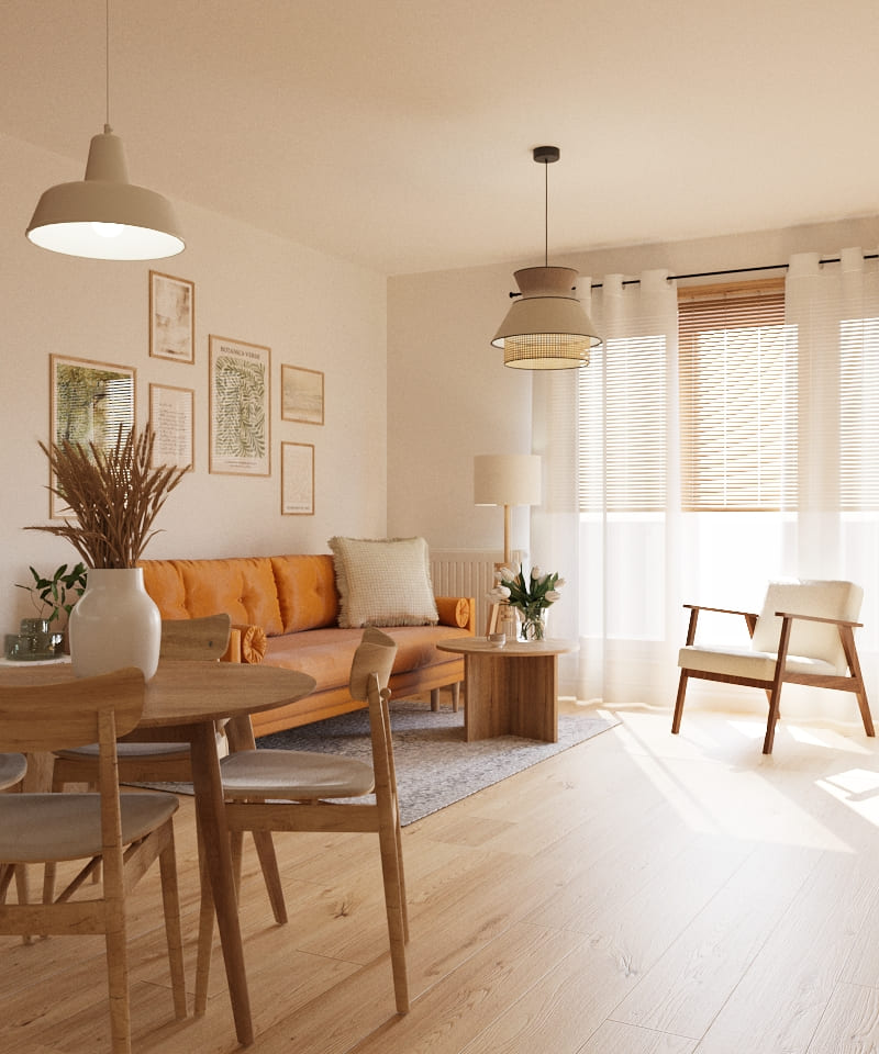 Nowoczesne wnętrze mieszkalne zaprojektowane przez studio projektowania wnętrz.